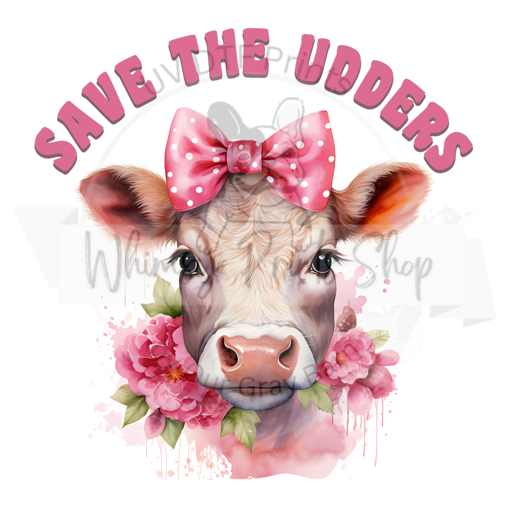 a cow with a pink bow on its head