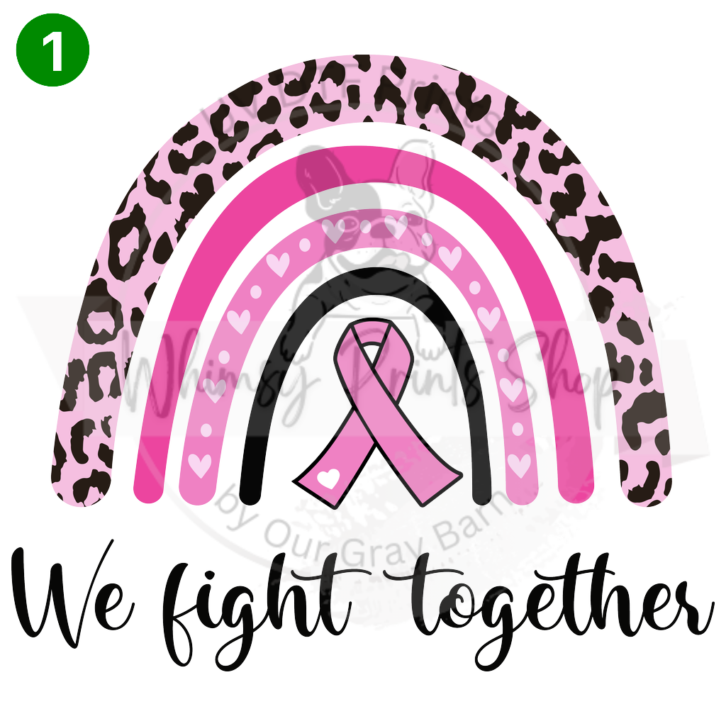 a pink ribbon and leopard print with the words we fight together