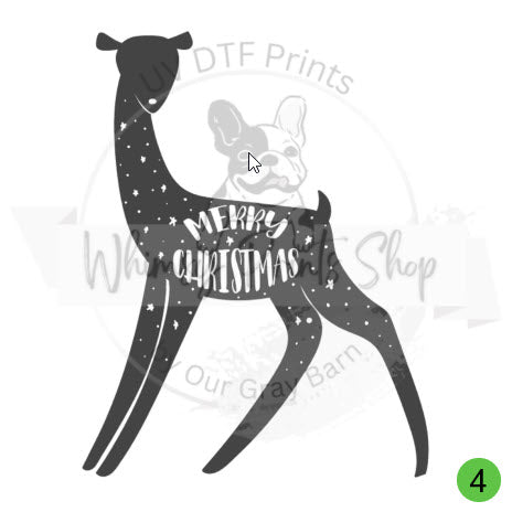 a black and white deer with merry christmas lettering