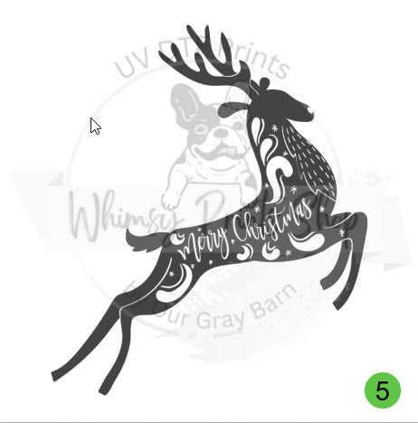 a reindeer with a christmas message on it's back