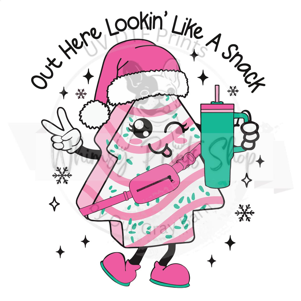 a cartoon character wearing a santa hat and holding a drink