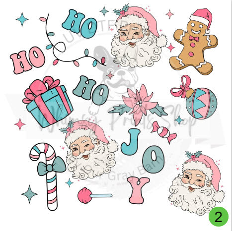 a set of christmas stickers with santa claus and gifts