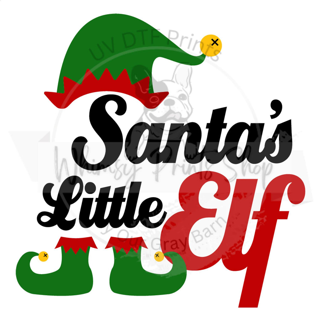 a santa's little elf hat with the words santa's little elf on