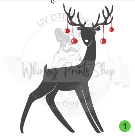 a deer with christmas ornaments on its antlers